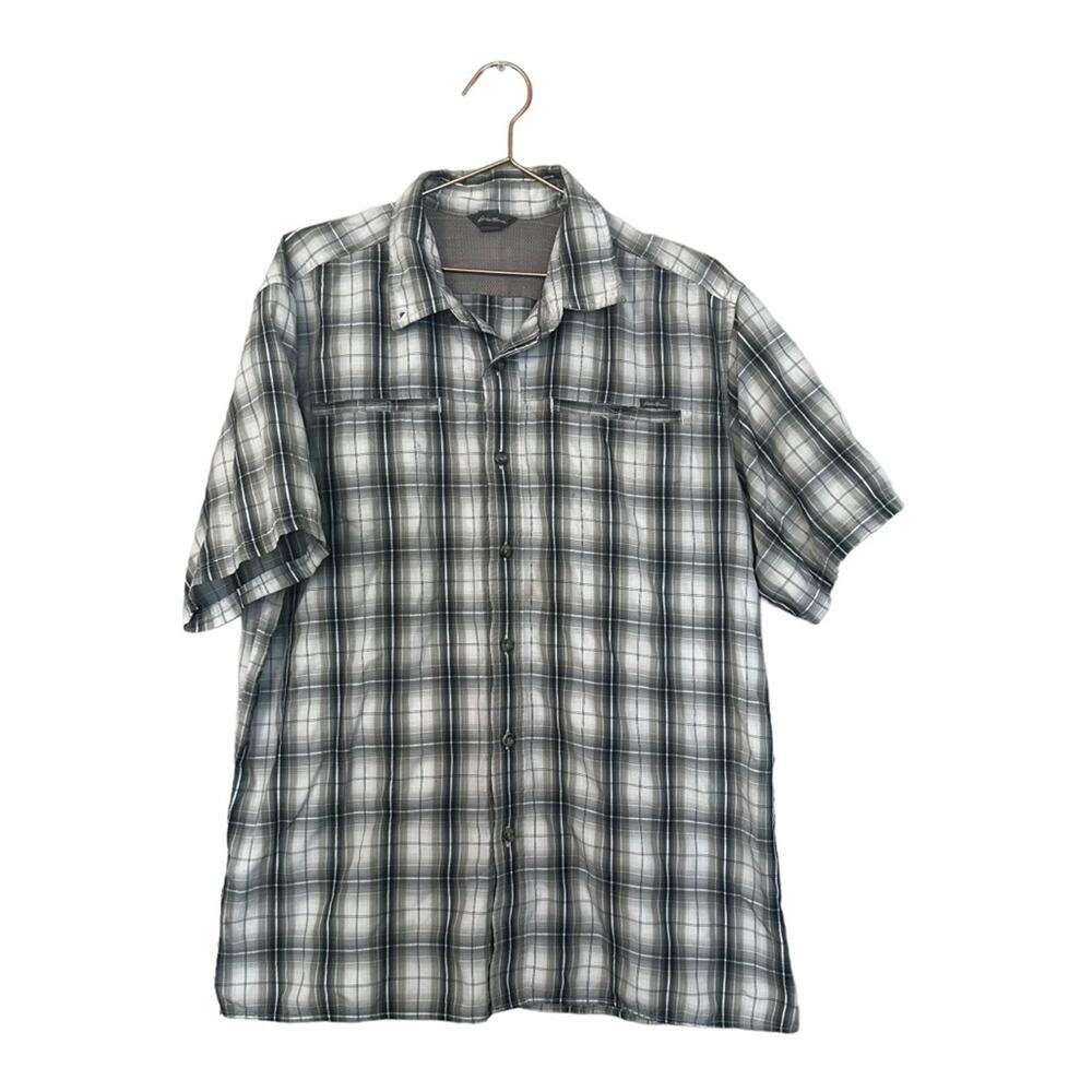 Eddie Bauer gray Checker Fishing Shirt Short Sleeve Outdoor men’s large